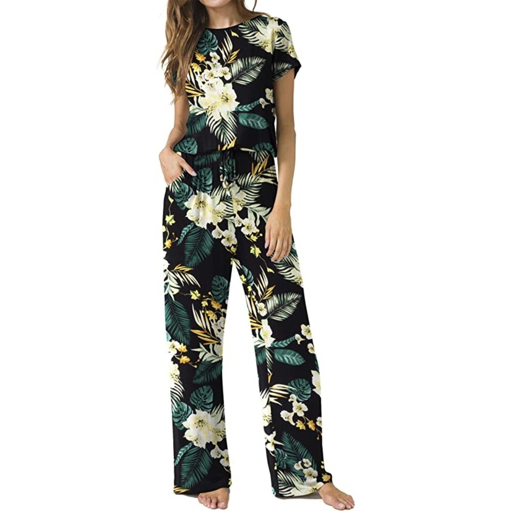 LAINAB Short Sleeve Casual Wide Legs Jumpsuits Sz S